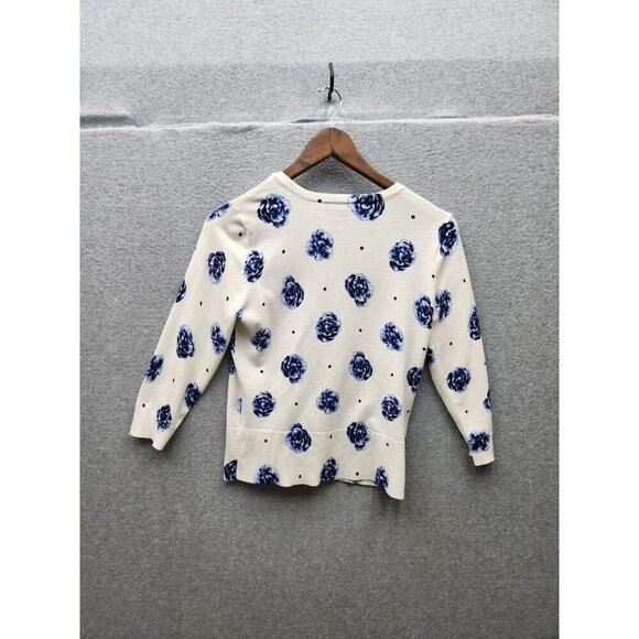 White House Black Market S Womens Floral & Polka Dot Button-Up Cardigan - Blue & - Picture 7 of 7
